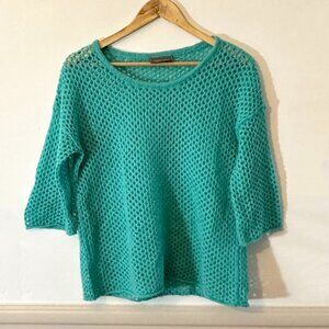 Wooden Ships Mint Green Open Knit Sweater Sz M/L Mohair/Wool/Acr Blend Women's